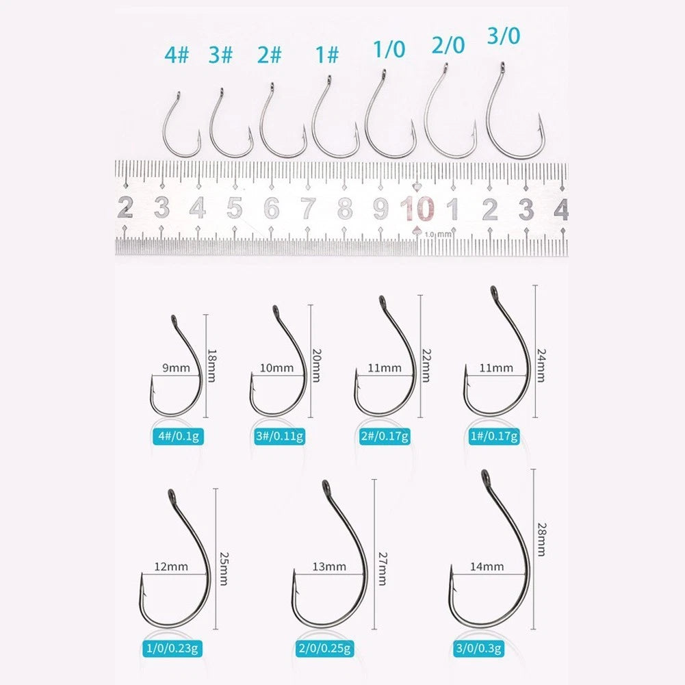 2 Barbed Single Hooks 100-Pack for Soft Worm Bait Fishing (Grey)