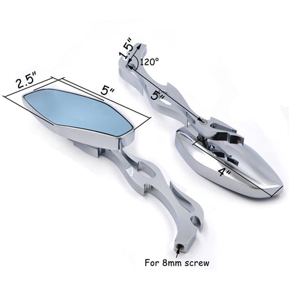 Diamond Flame Stem Chrome Mirrors for Harley Iron Horse (Custom Application)
