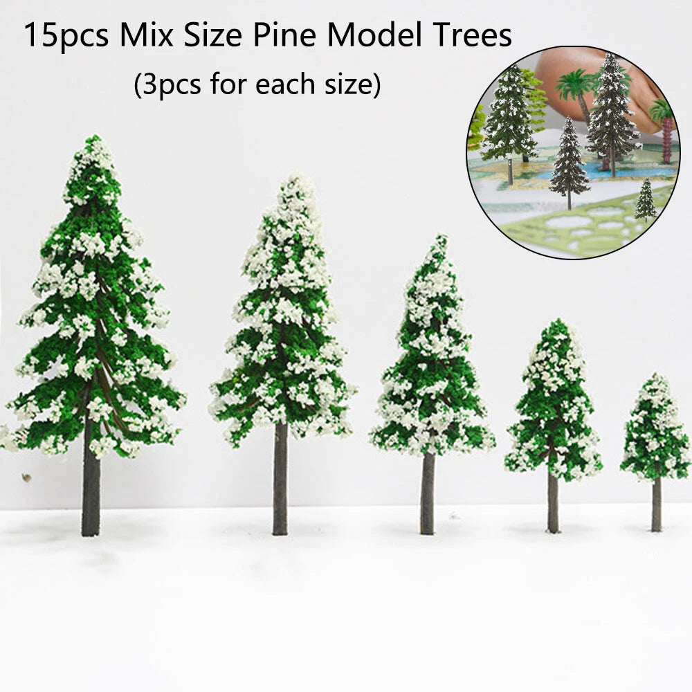 15Pcs Pine Model Trees for Diorama Train Railway Winter Scenery Decor