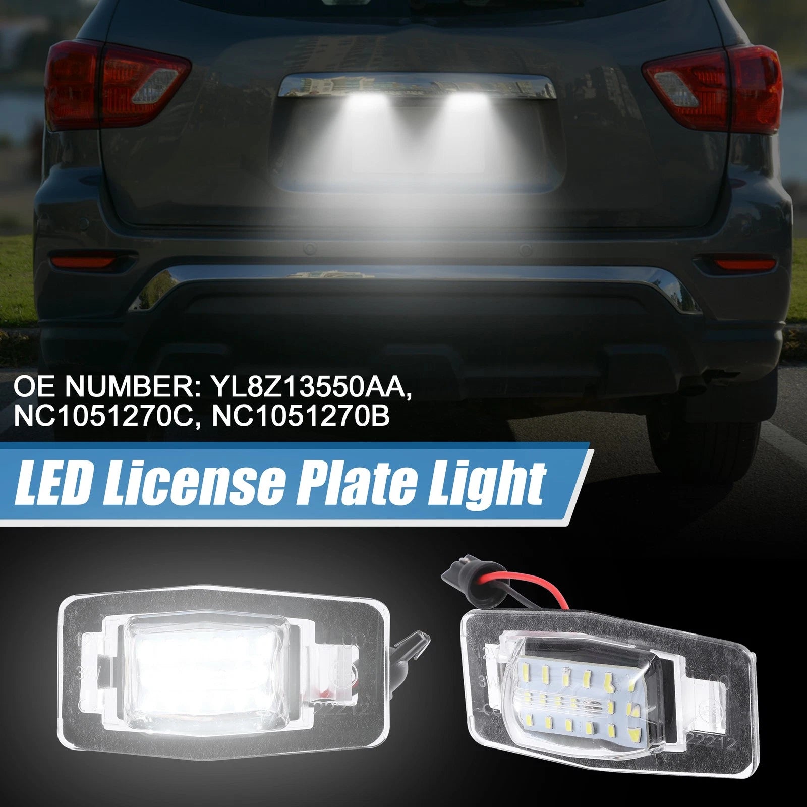 White LED License Plate Light Assembly Pair for Mazda (2003–2015)