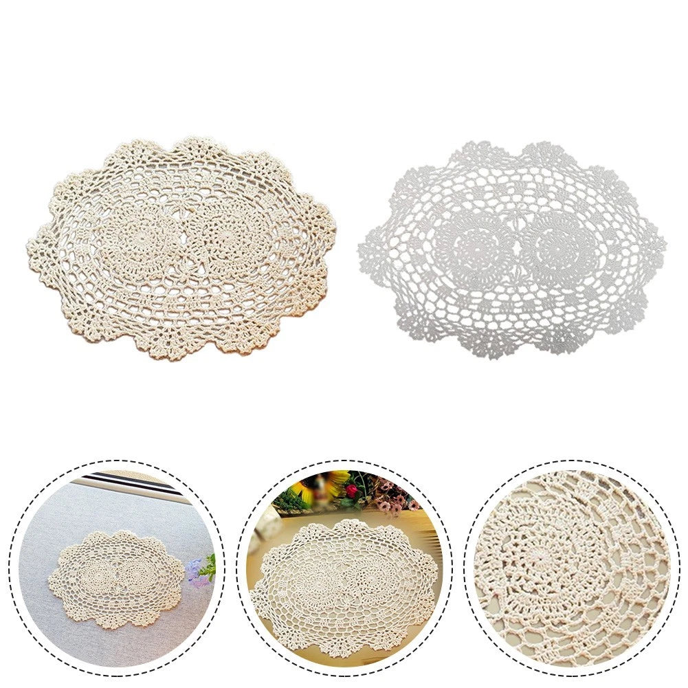 Table Mat for 2022 (25x35cm, Beige/White, Cotton Lace Doilies)