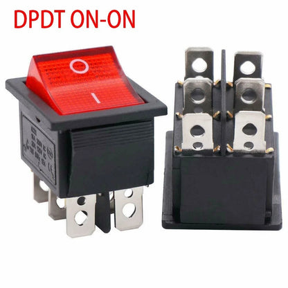 Rocker Switch with Red Neon Lamp for AC 250V/125V DPDT Contact