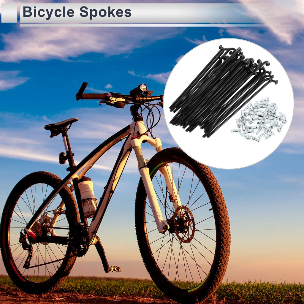 Bicycle Spokes Nipple Set 12G 94mm Carbon Steel Black Universal