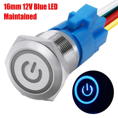 12V Latching Push Button Switch for Power (Waterproof, Stainless Steel)