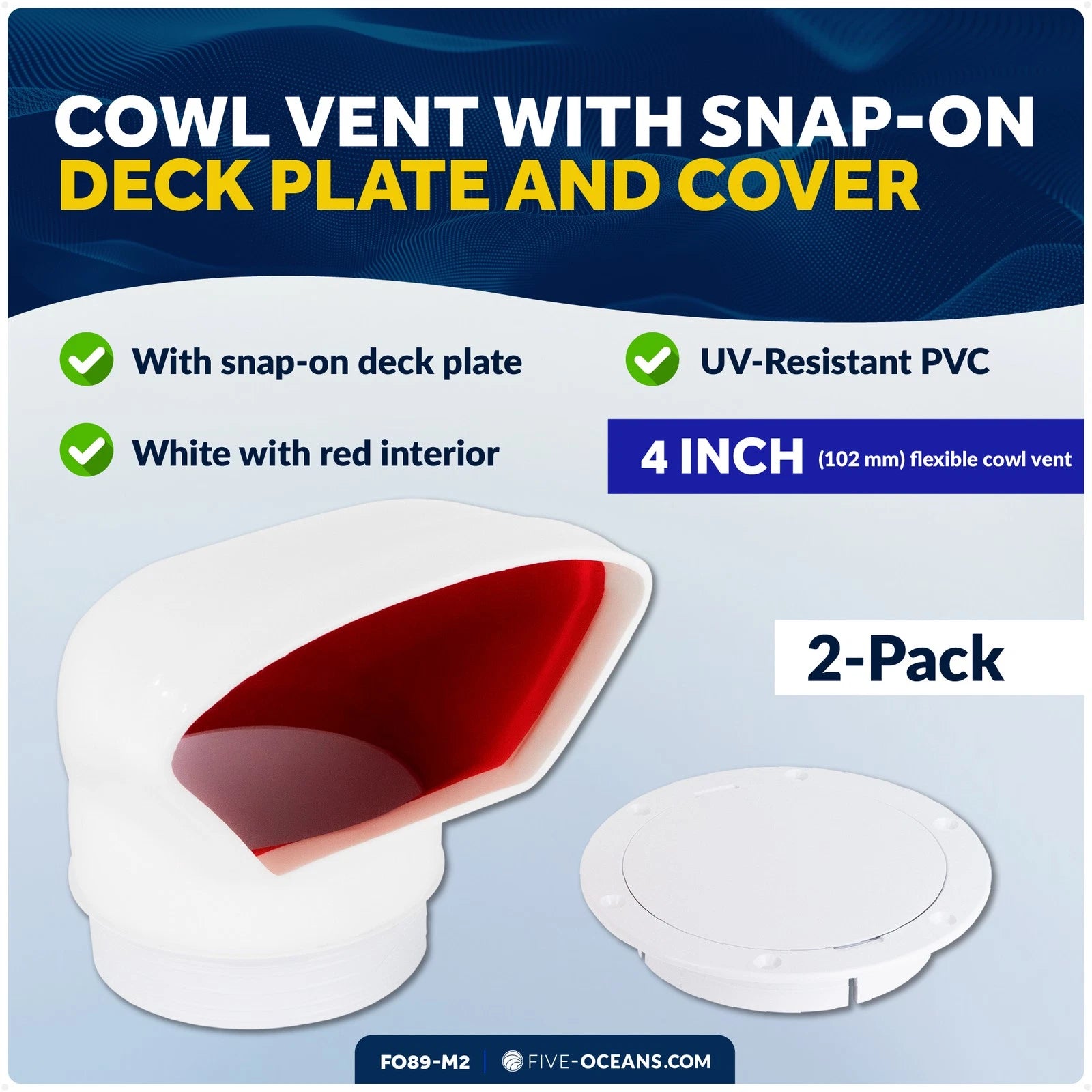 2-Pack 4-Inch Cowl Vent with Snap-On Deck Plate for Low Profile Vehicles