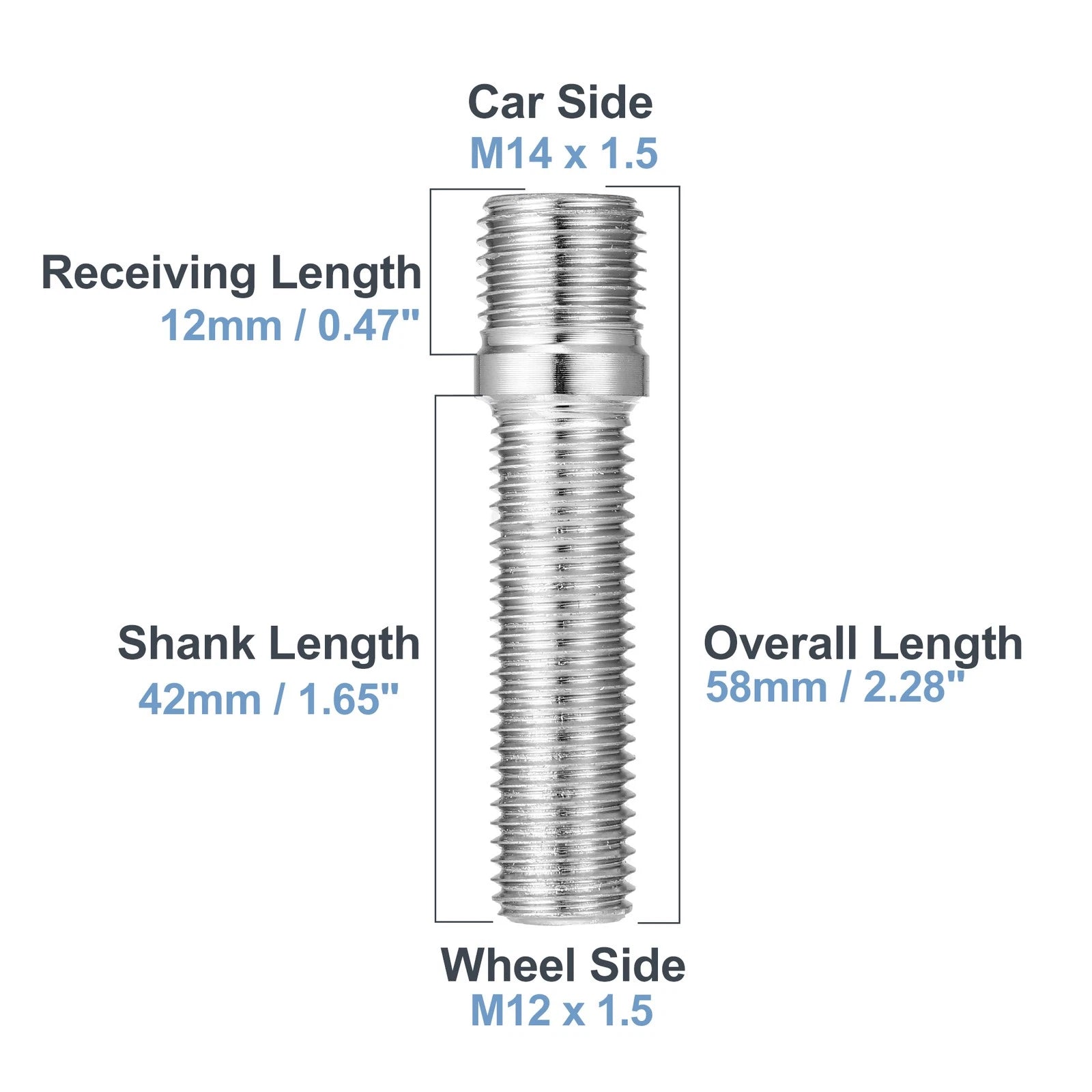 Wheel Studs Replacement 58mm M14x1.5 to M12x1.5 for Audi (2000–2025)