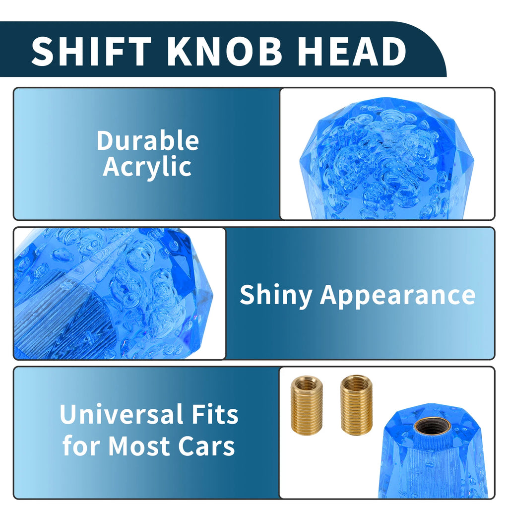 Set of 1 Universal Shift Knob with 2 Adapters Acrylic Blue 6cm