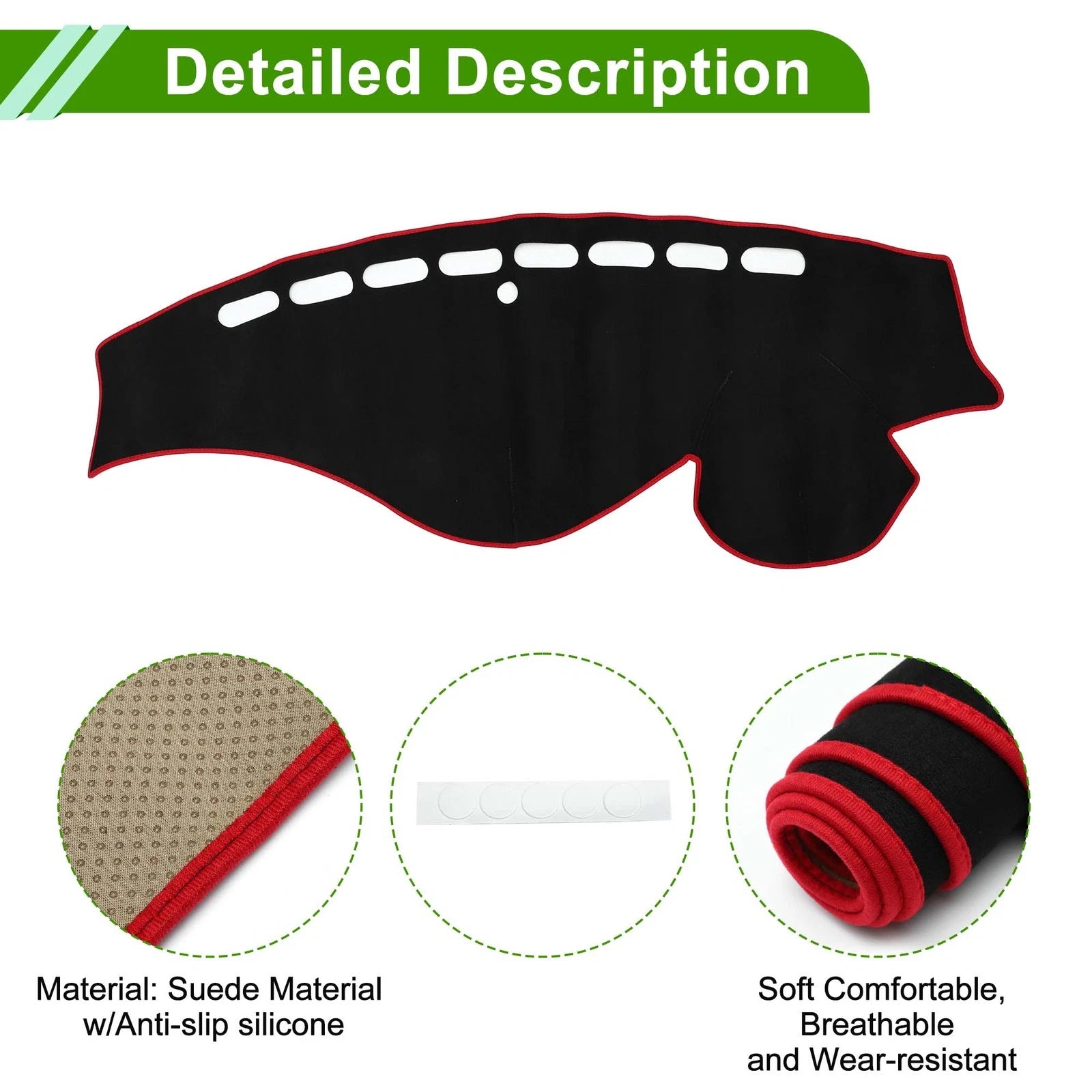 Dash Cover Mat Sun Protector for Honda Odyssey 2009–2014 Black Red