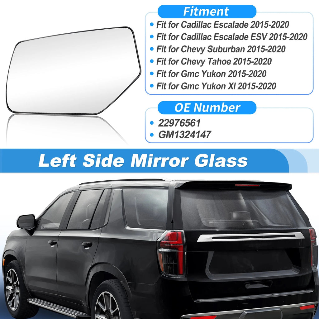 Heated Mirror Glass Left Side Replacement for Chevy Suburban Tahoe (2015–2020)