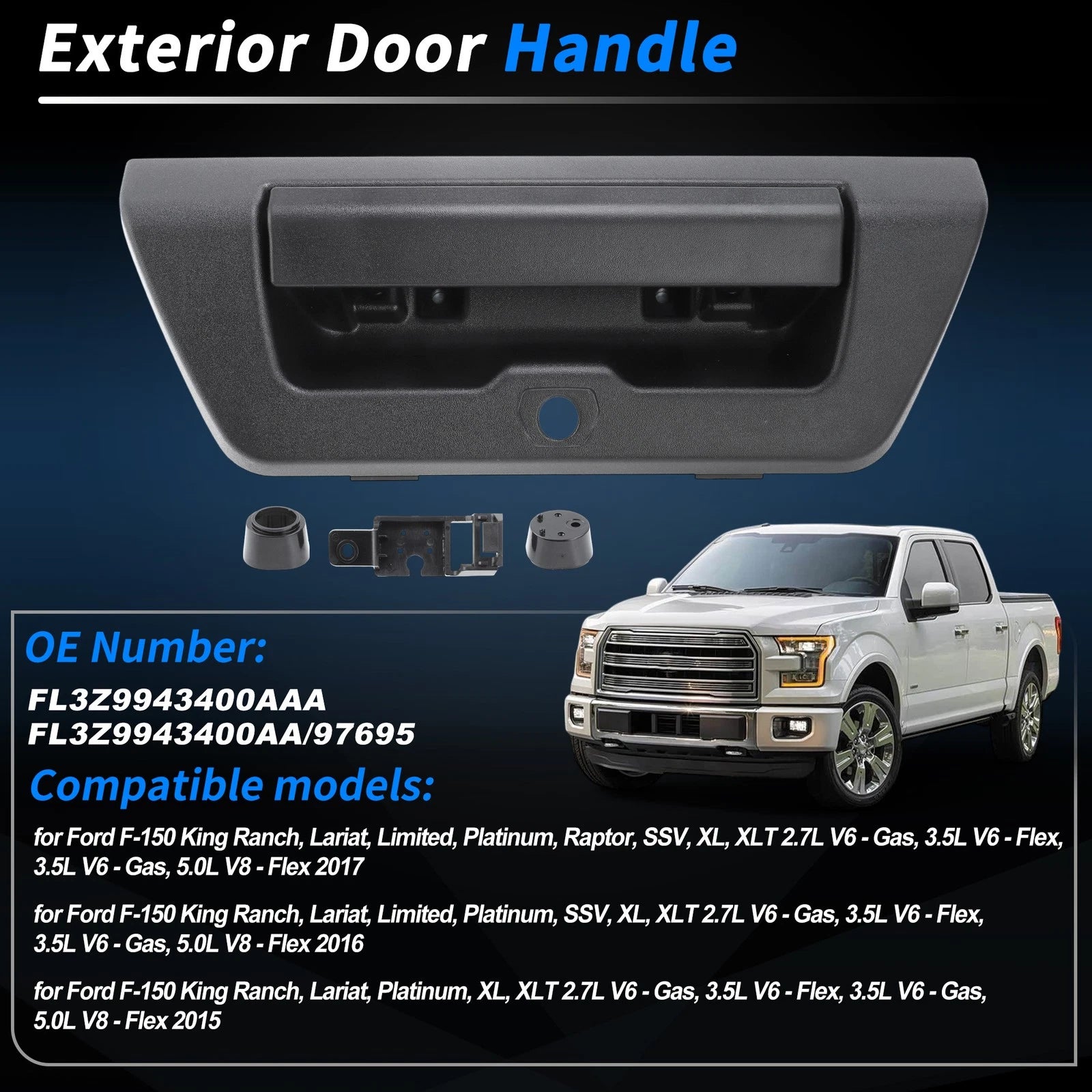 Tailgate Handle w/Backup Camera Hole for Ford F-150 (2015–2017) FL3Z9943400