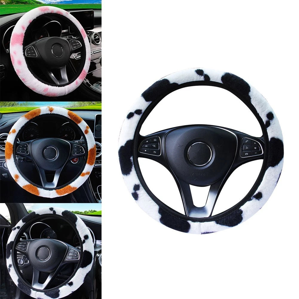 Steering Wheel Cover for Car - Cow Pattern, Black & White Elastic