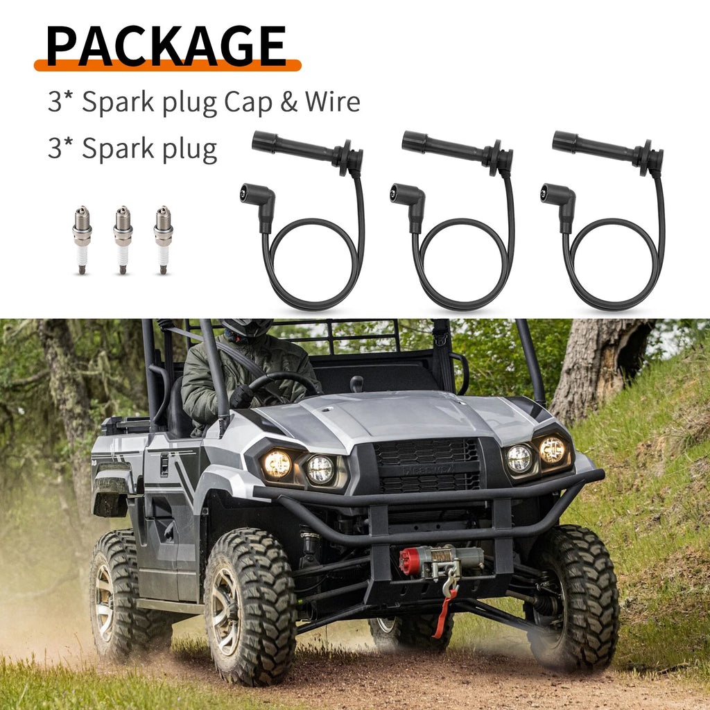 Spark Plug & Cap Wire Kit for Kawasaki Mule PRO-FX PRO-FXR PRO-FXT (2016–2023)