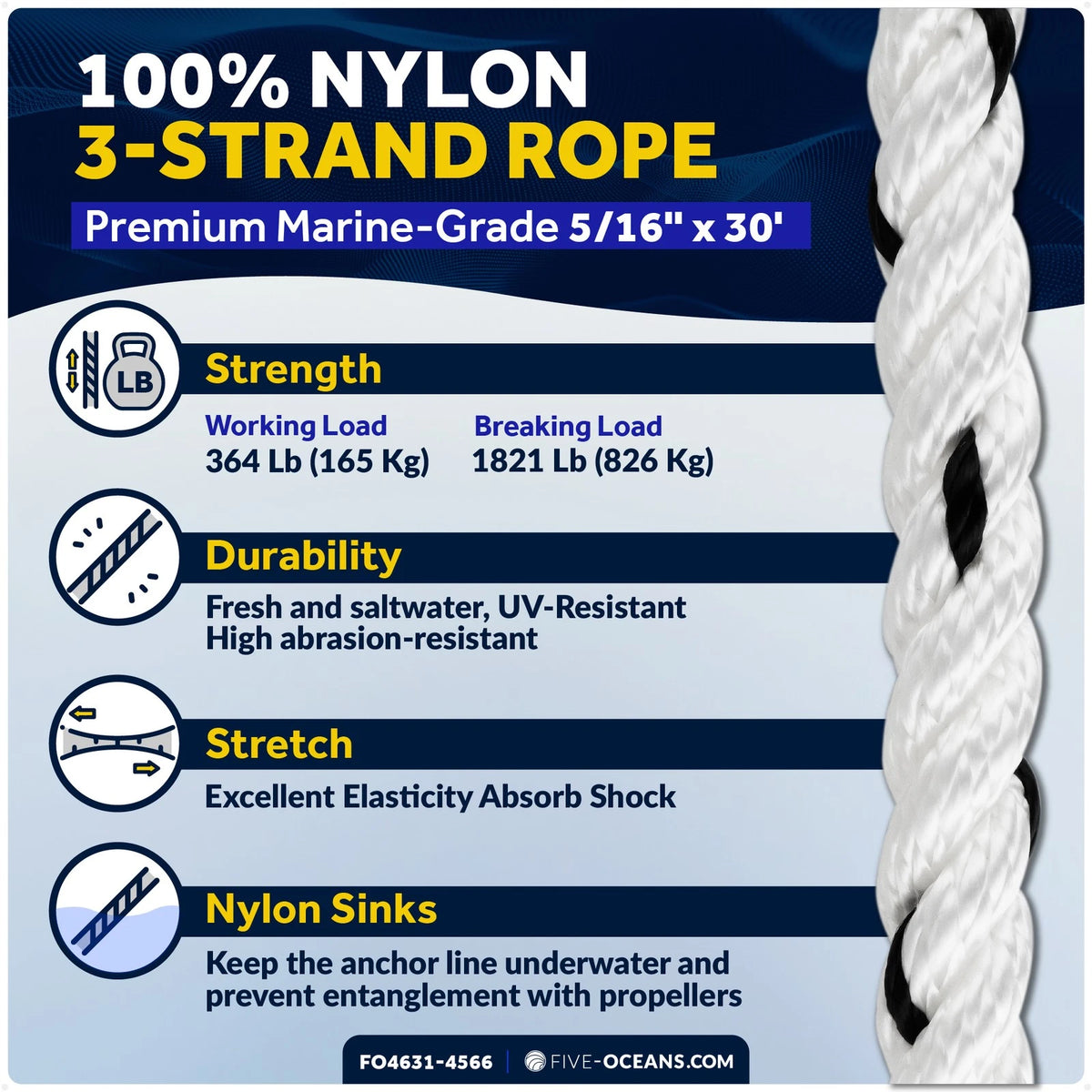 8 Lb Mushroom Boat Anchor Kit with 5/16"x30' Rope & Snap Hook