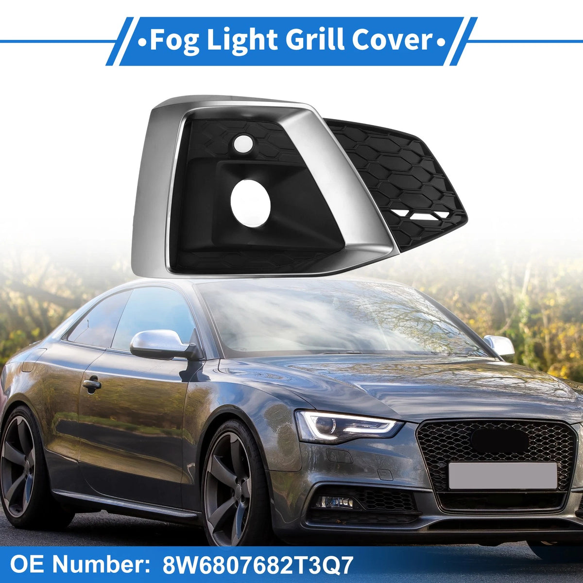 Front Right Fog Light Grill for Audi A5 (2021–2023) No. 8W6807682T3, ABS
