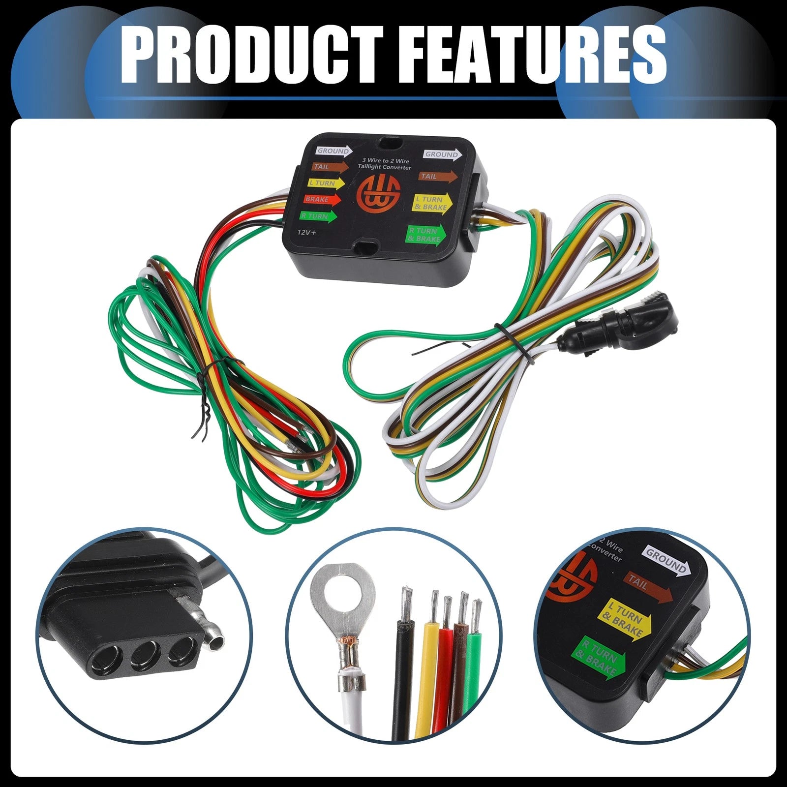 Trailer Tail Light Converter 3 to 2 Wire Splice-in for Car 10A (2000–2000)