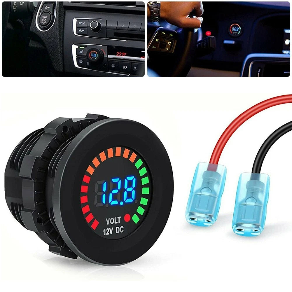 12V Waterproof LED Voltmeter Battery Fuel Gauge for Motorcycles and Boats