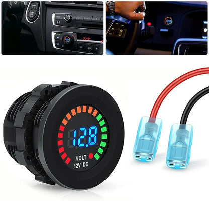 12V Waterproof LED Voltmeter Battery Fuel Gauge for Motorcycles and Boats