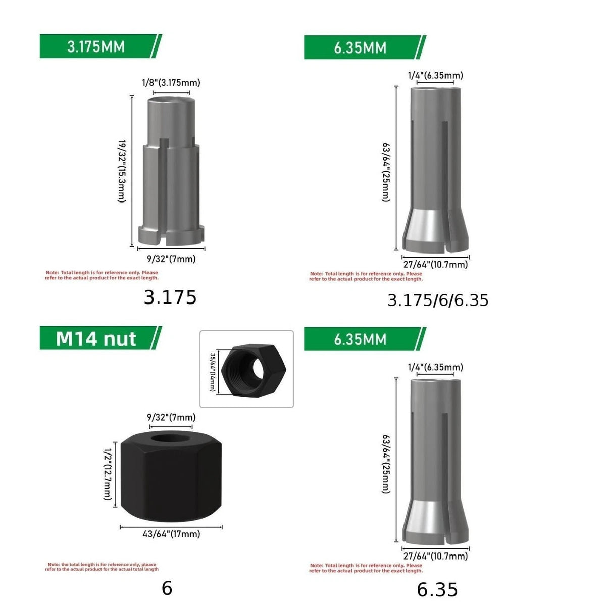 M14 6mm Nut Chuck for Router and Milling Cutter Engraving Machine