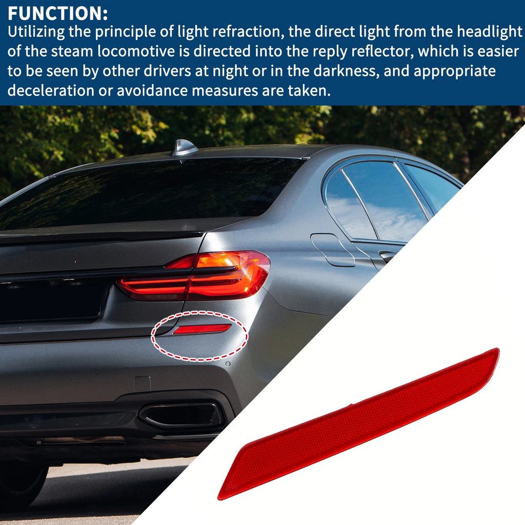 Bumper Reflector Rear Right Replacement for BMW 740i (2016–2019) Red
