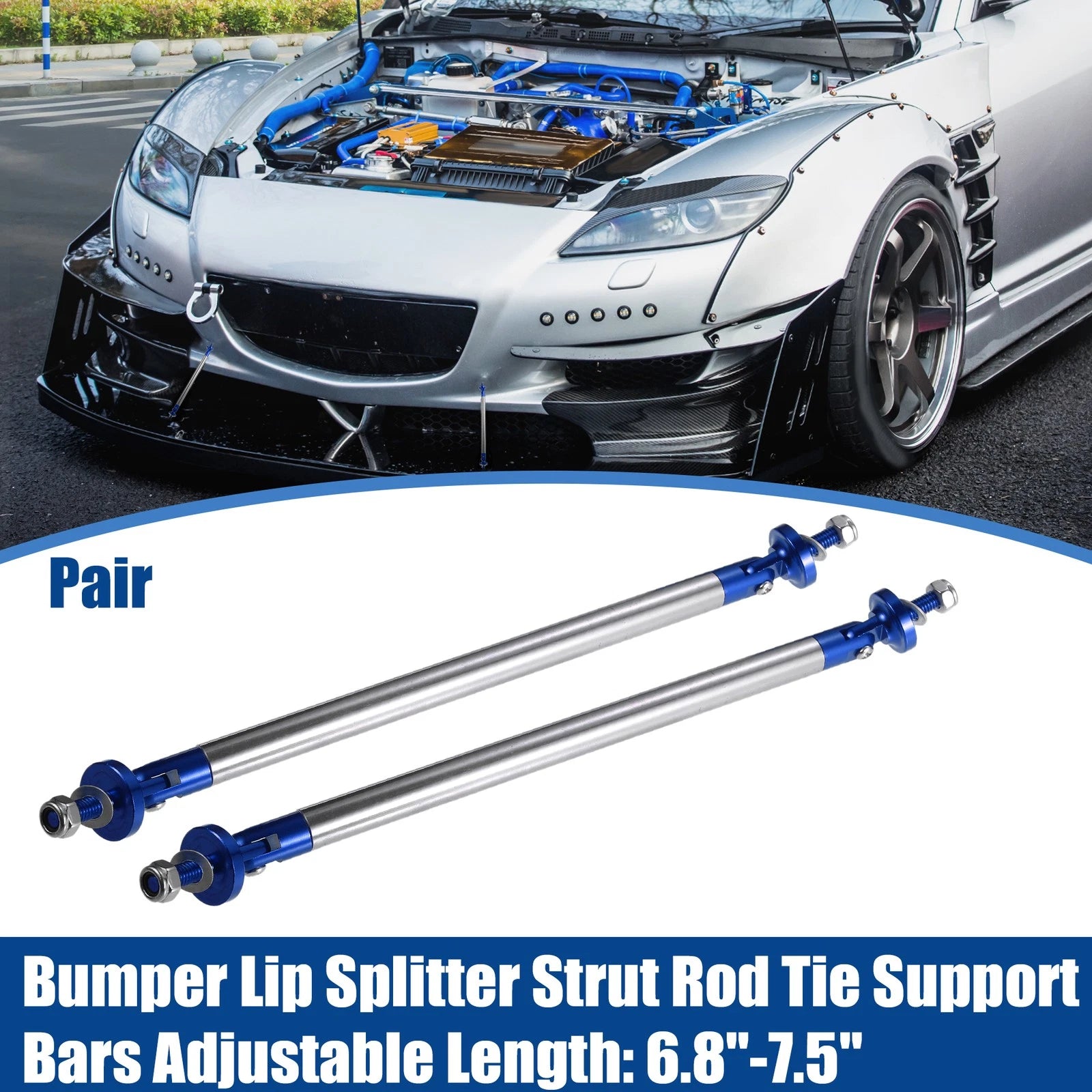 1 Pair Front Bumper Lip Splitter Diffuser Strut Rod for Car (170mm, Blue)