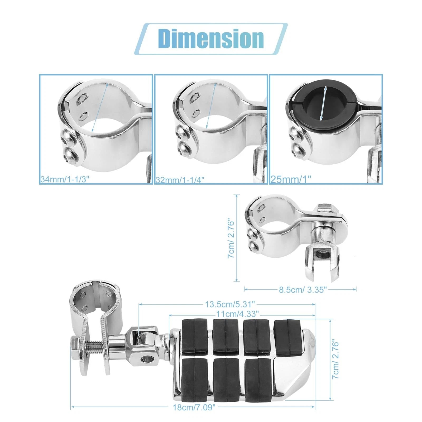 Motorcycle Foot Pegs Pair 360 Degree Rotate Aluminum for Universal (All)
