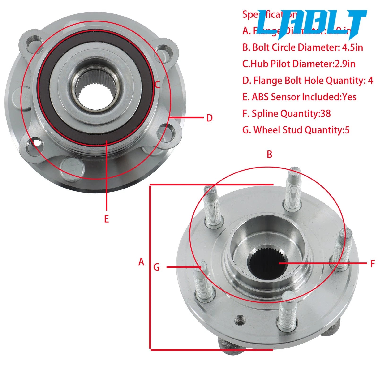 Front Rear Wheel Bearing Hub Assembly for Ford Explorer (2011–2016)