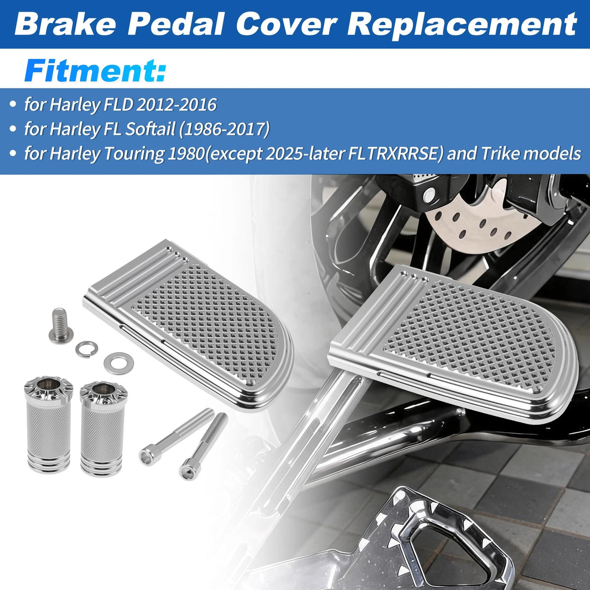 2X Brake Pedal Pad Cover & Gear Shift Knob for Harley FLD (2012–2016)