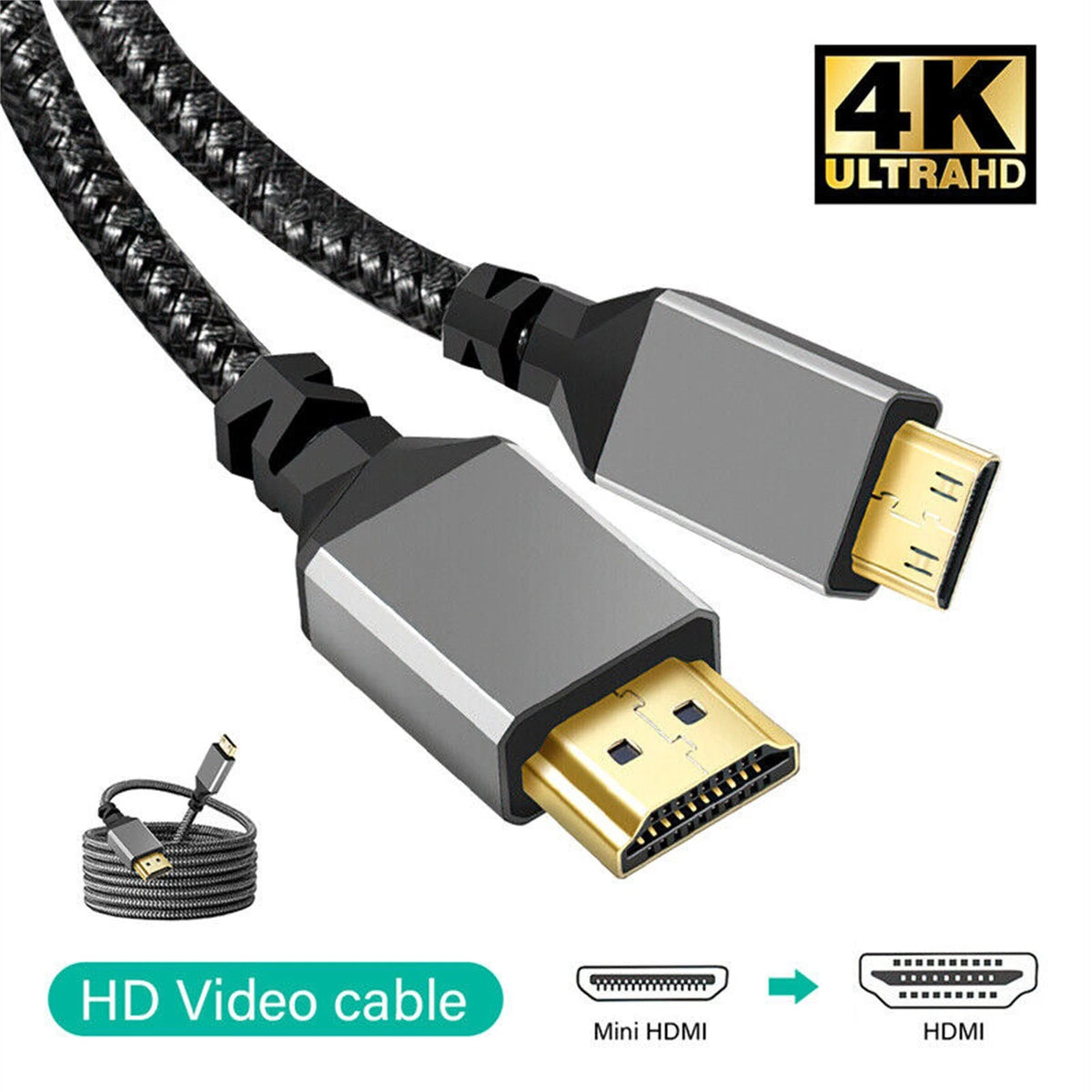 Mini HDMI to HDMI Cable for HDTV Tablet PC Camera (4K/60Hz)