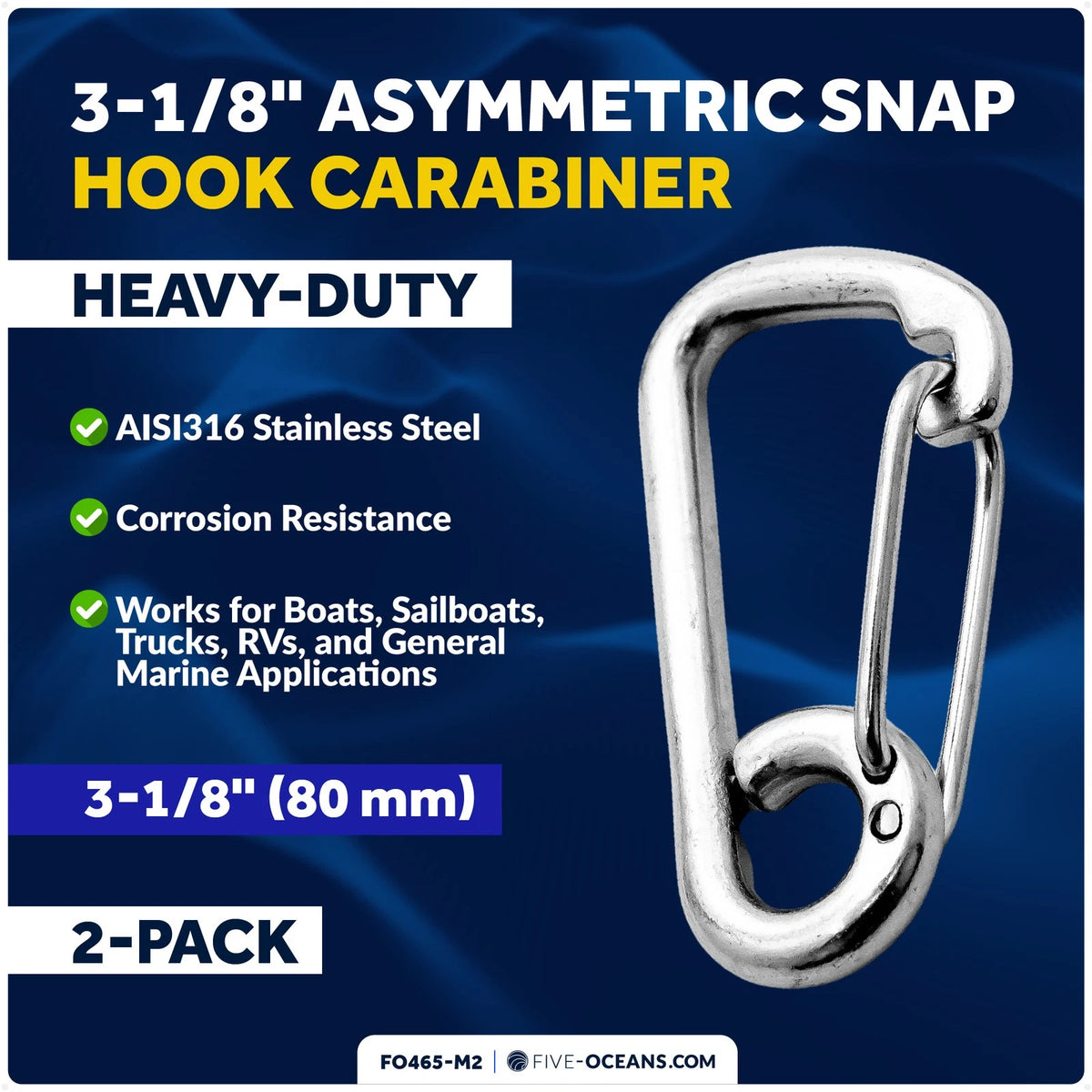 Set of 2 Asymmetric Snap Hooks for Five Oceans FO465-M2 (3-5/32 inches)