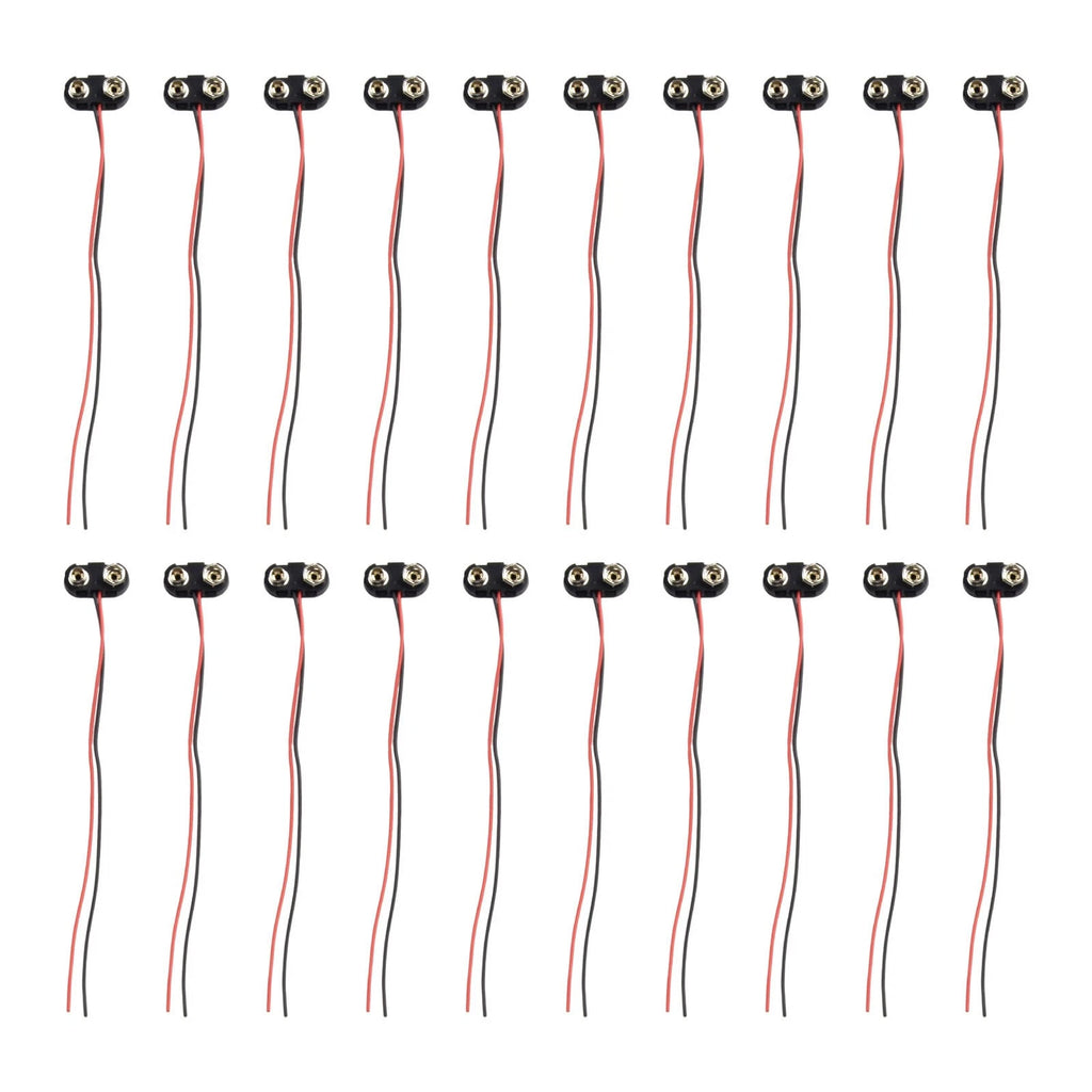 20pcs T Type 9V Snap Clip Connector with Cable - Black Hard Shell