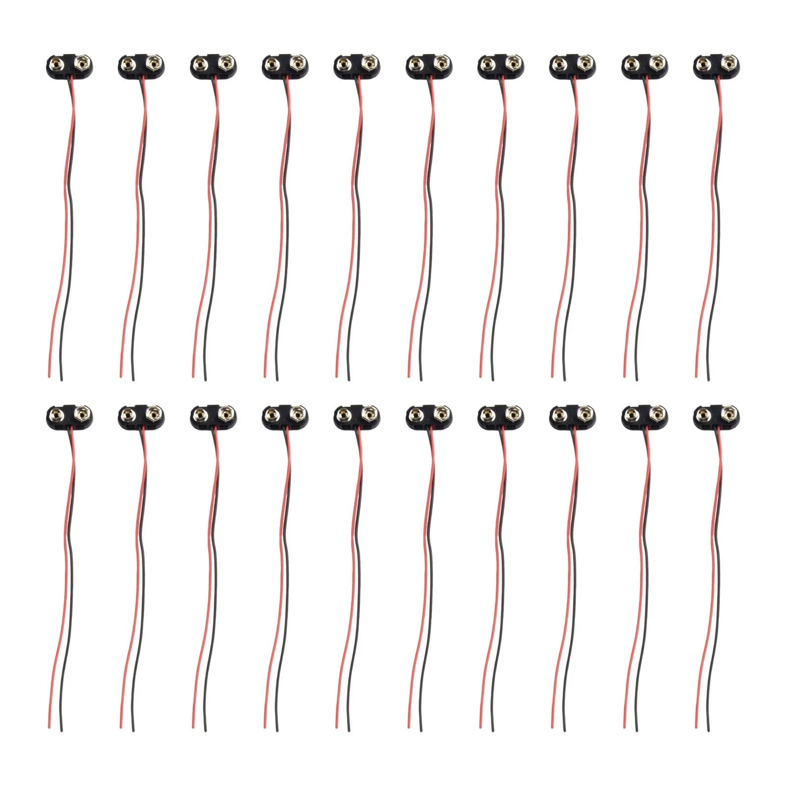 20pcs T Type 9V Snap Clip Connector with Cable - Black Hard Shell