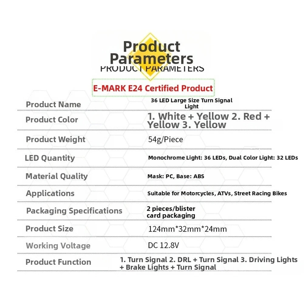 36 LED Sequential Turn Signal Tail Lights for Motorcycle (E24 Certified)