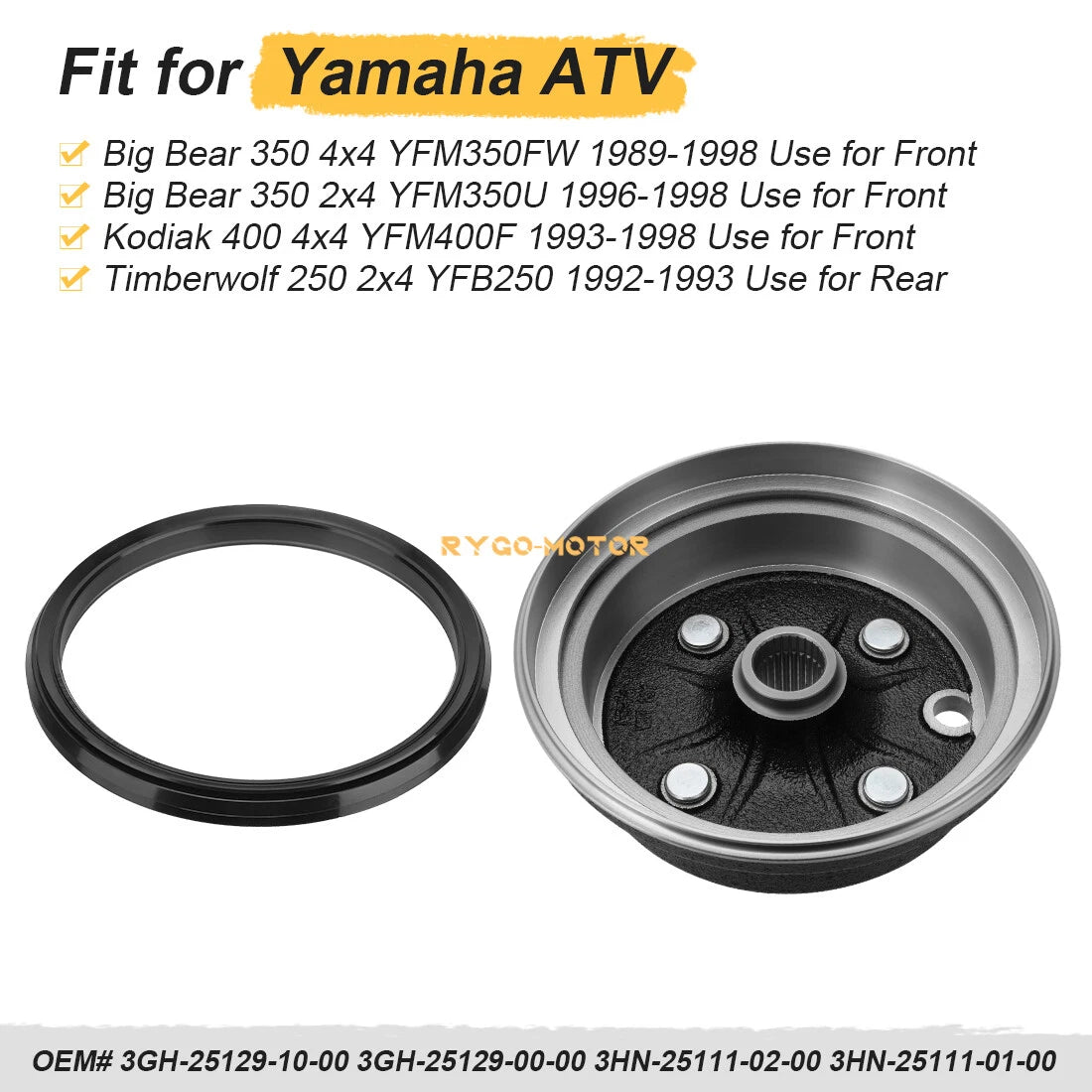 Front Wheel Brake Drum Hub & Dust Seal for Yamaha Big Bear 350 (1989–1998)