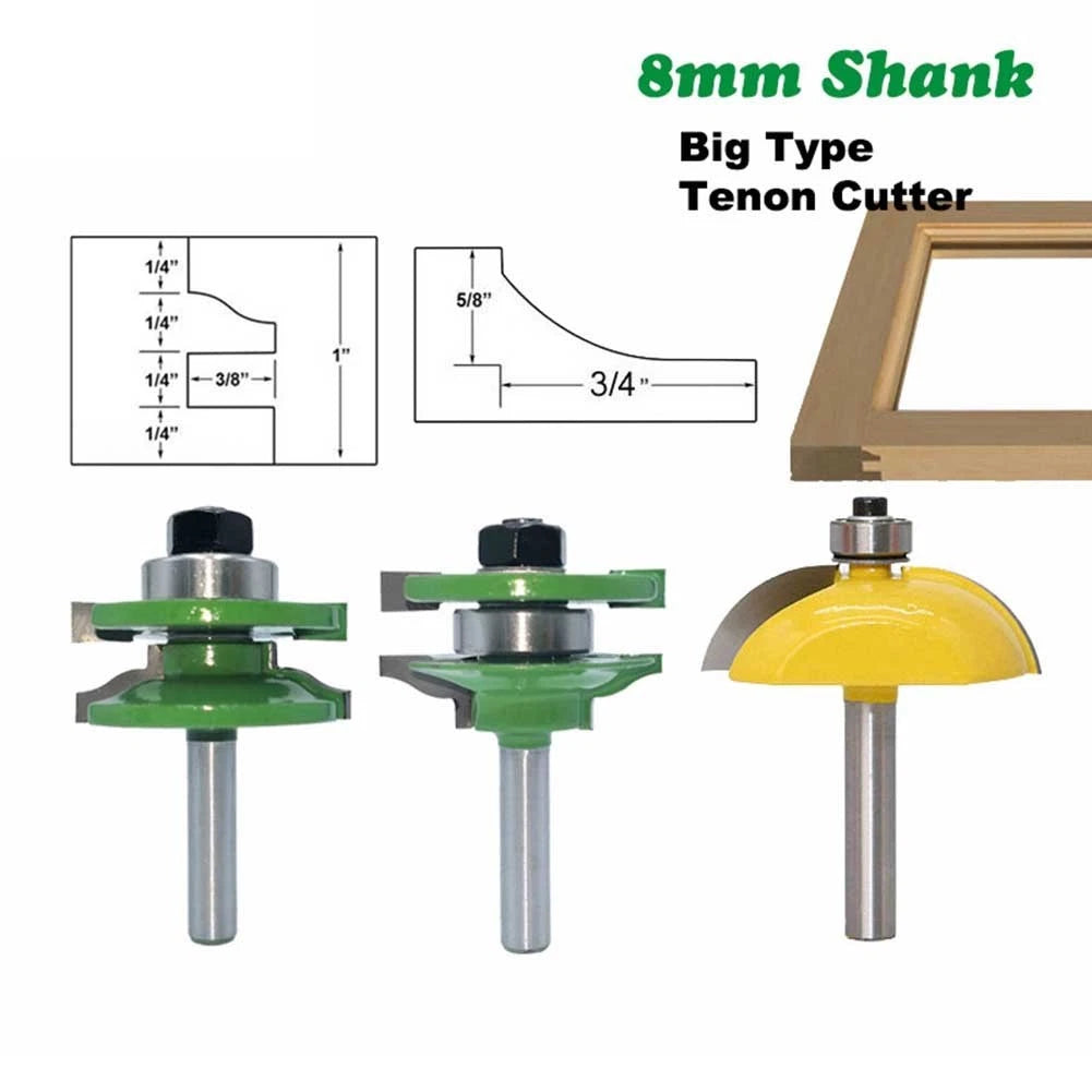 3 Piece Alloy Tenon Mortise Cutter Set for Wood Joint Accuracy
