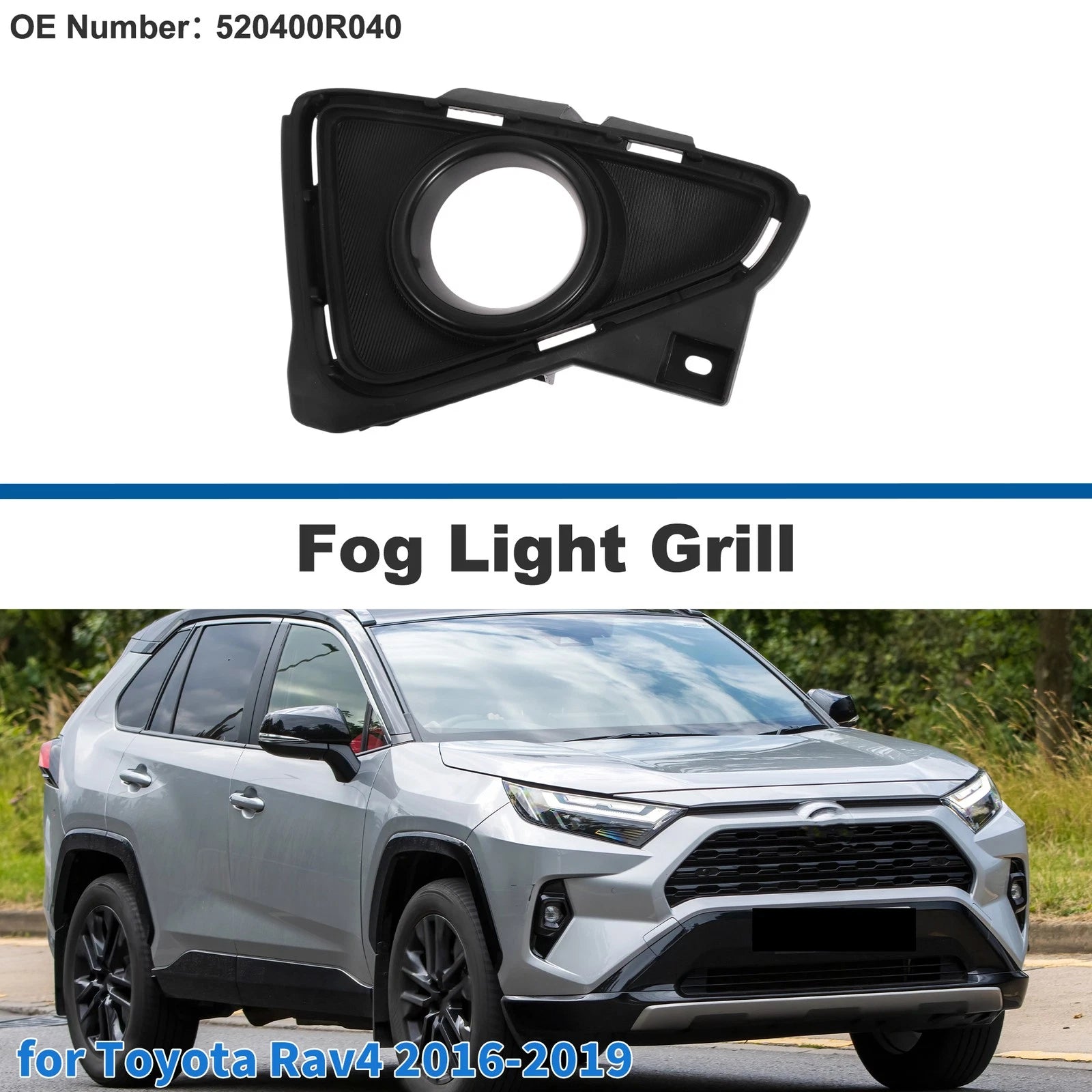 Front Left Fog Light Grill OEM Replacement for Toyota RAV4 (2016–2019)
