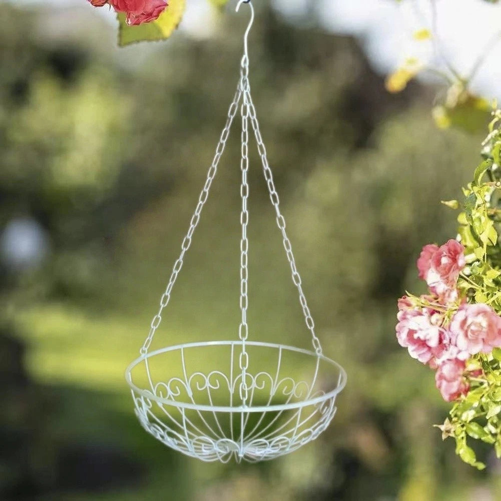 Hanging Basket for Home Decor - White Wall Mounted Iron Planter