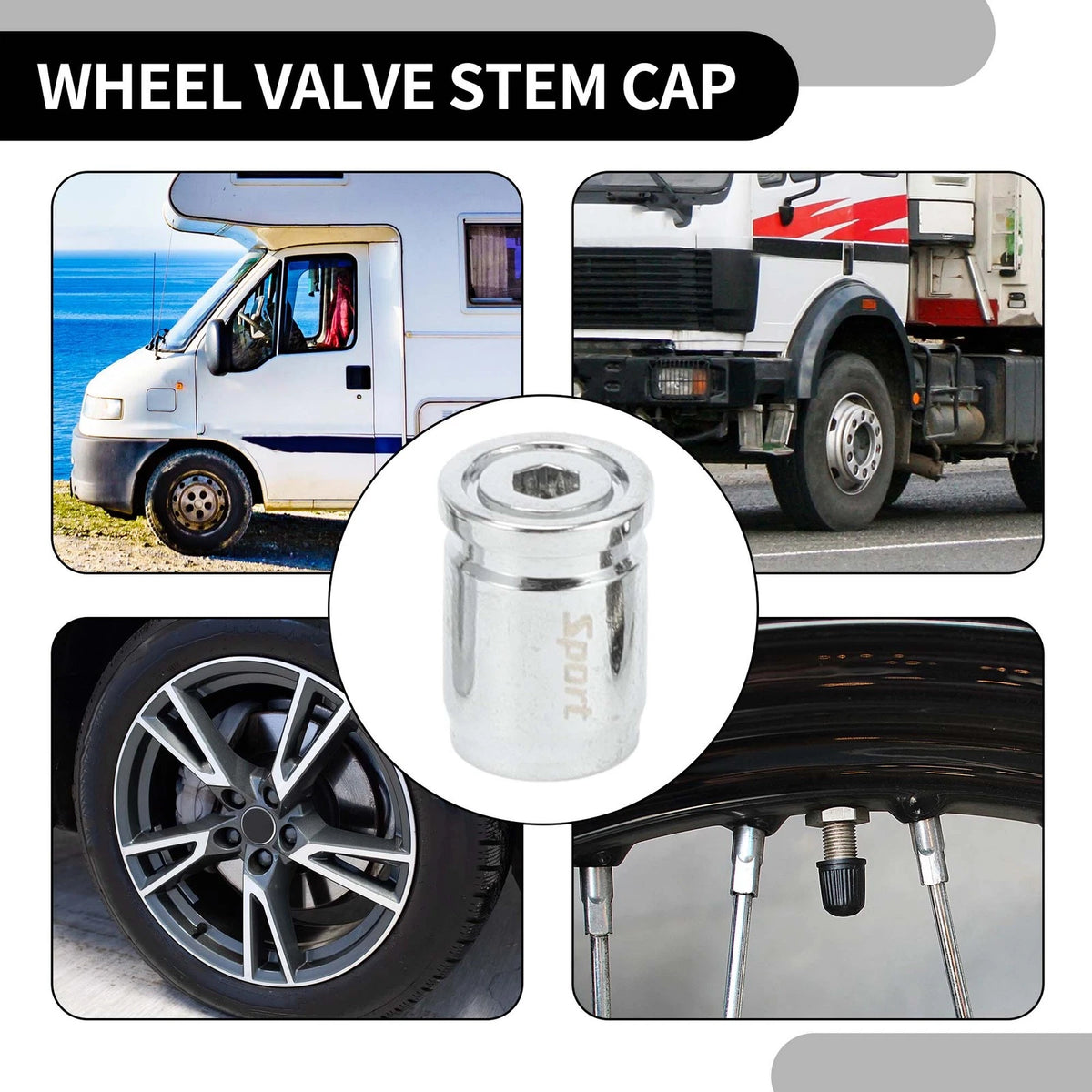 Tire Valve Stem Caps 13mm Silver Replacement for Car SUV Bike (1 Set)