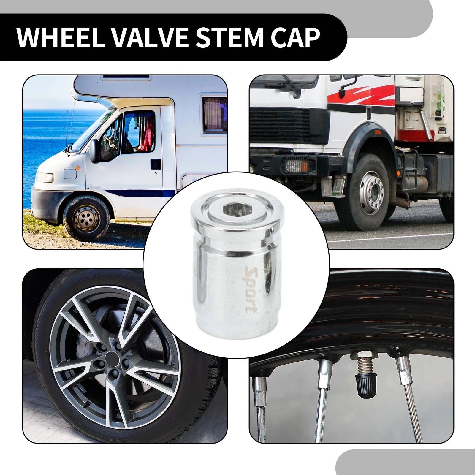 Tire Valve Stem Caps 13mm Silver Replacement for Car SUV Bike (1 Set)