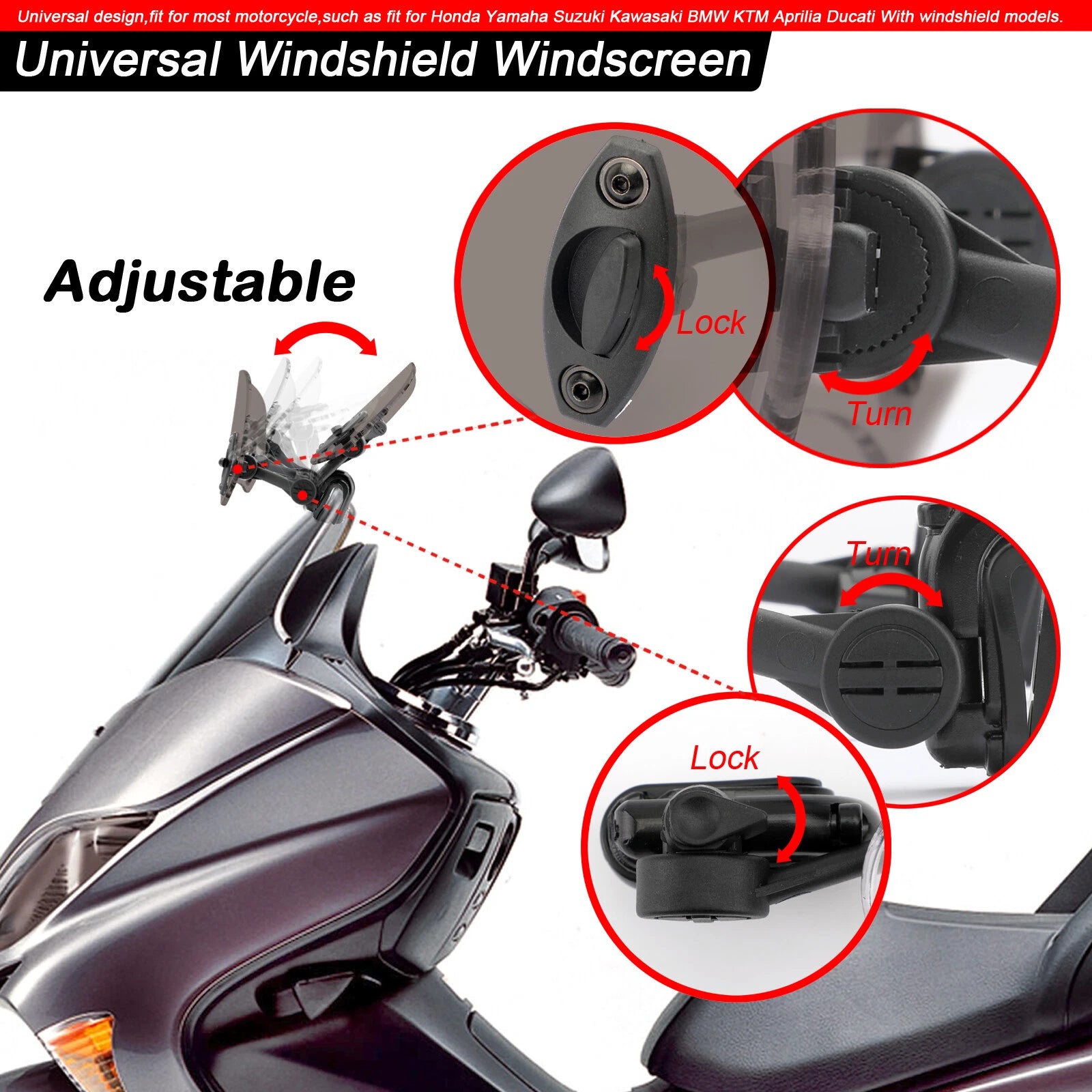 Adjustable Windshield Extension Spoiler for Motorcycle (PE T9)