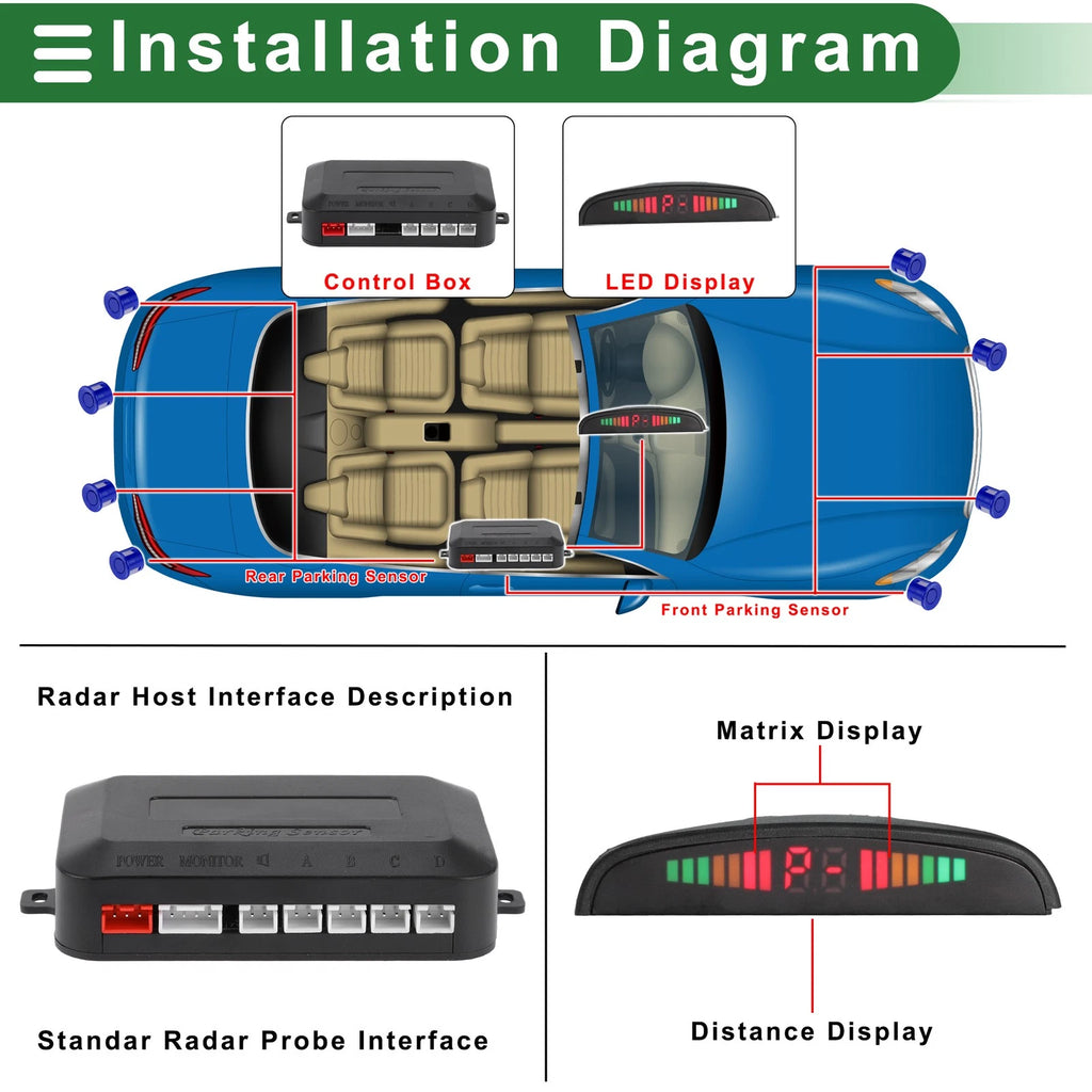 4X Reverse Parking Sensors for Car Reverse Backup Radar System
