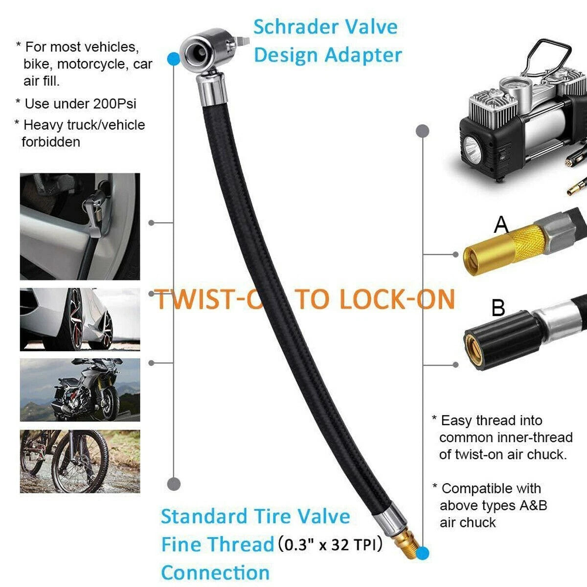 Inflator Extension Tube for Bike Motor (Rubber & Metal)