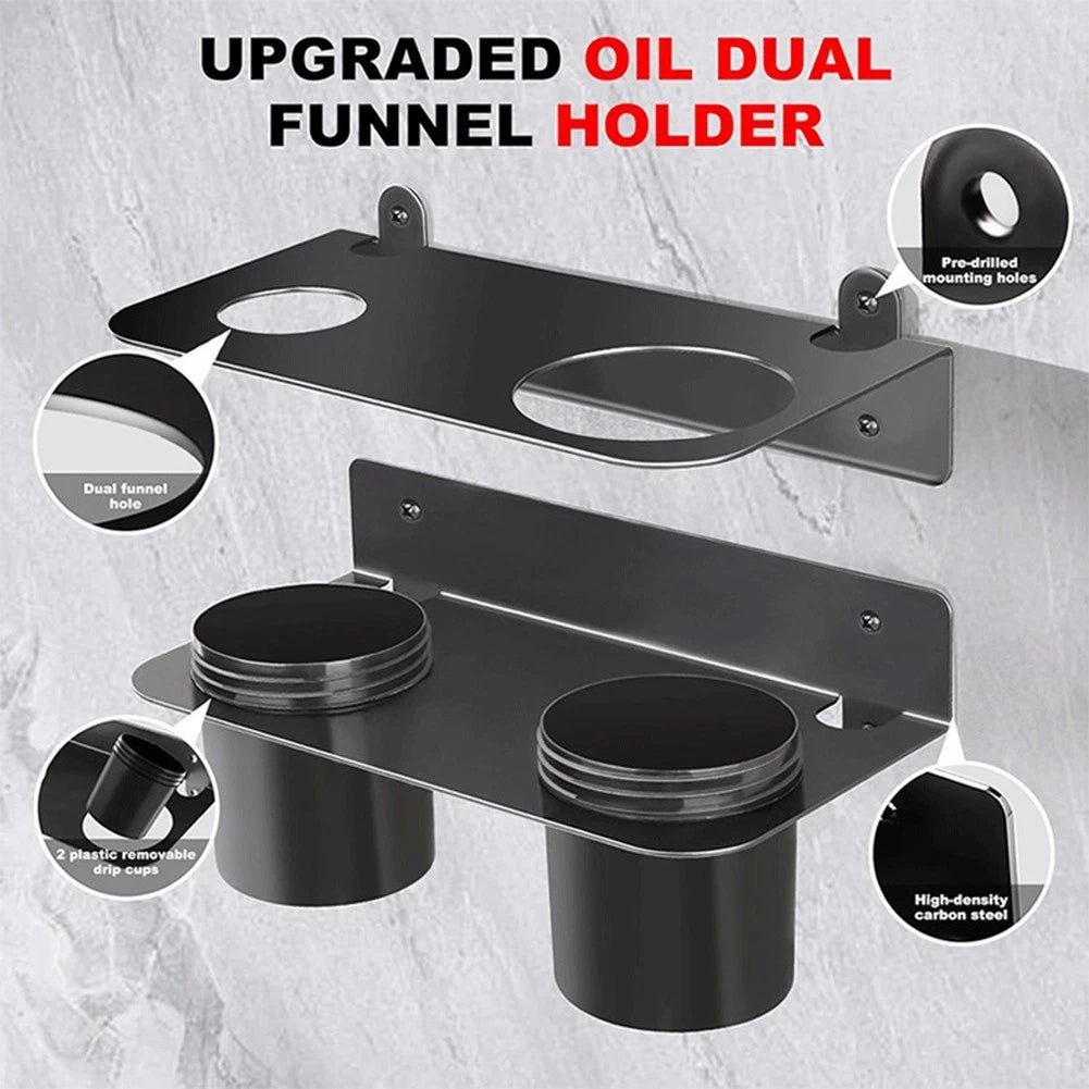 Funnel Holder for Wall Mount with 2 Drip Cups for Clean Workspace