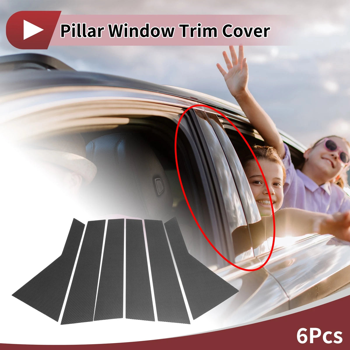 Door Pillar Window Trim for KIA Sorento (Black Carbon Fiber, Front & Rear)