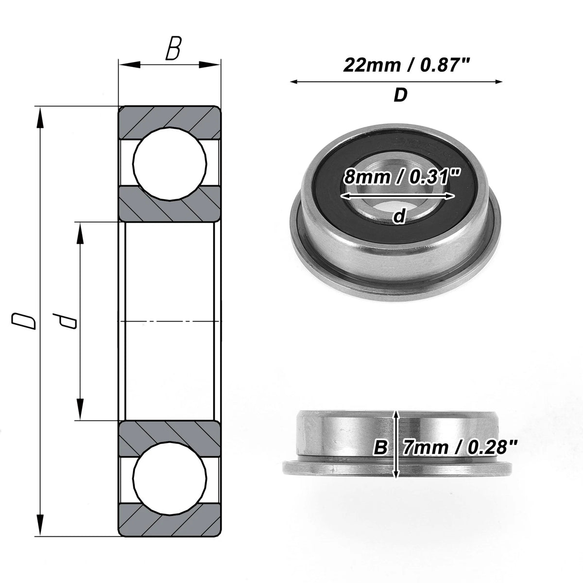 F608-2RS Deep Groove Ball Bearing for Scooter Skateboard (8x22x7mm)