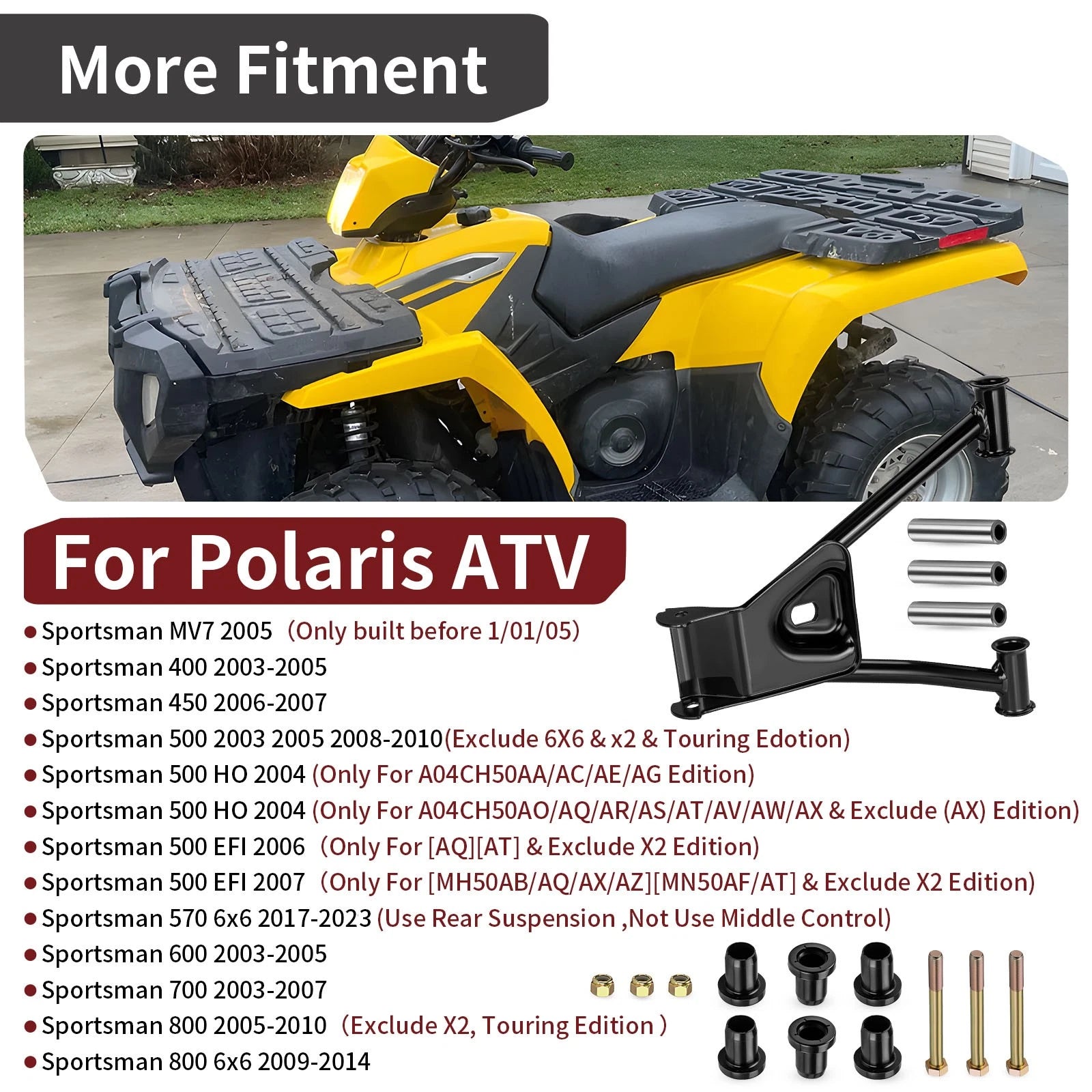 Rear Upper Left A-Arm w/ Bushing Kit for Polaris Sportsman 400 600 700 (2003–2005)
