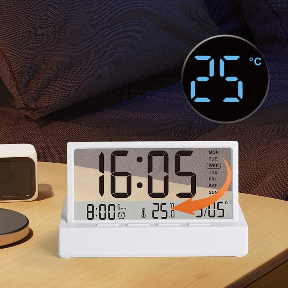 LCD Alarm Clock with Date & Temperature Display (25x16x5 cm)