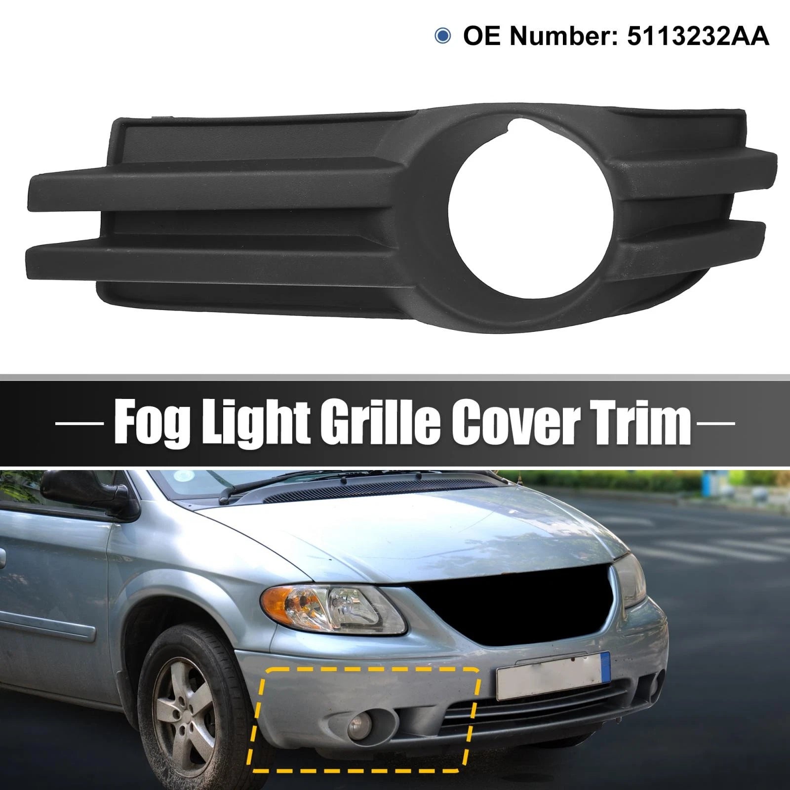 Front Left Fog Light Grille Cover Replacement for Dodge Grand Caravan (2008–2010)