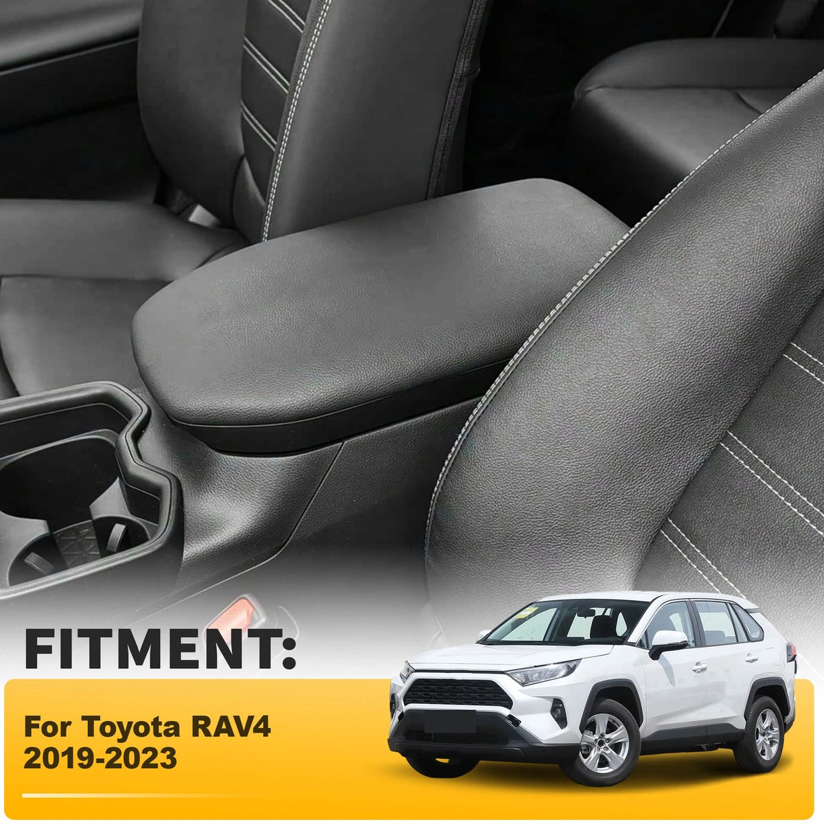 Center Console Lid Armrest Cover for Toyota RAV4 (2019–2023) Black Leather Trim