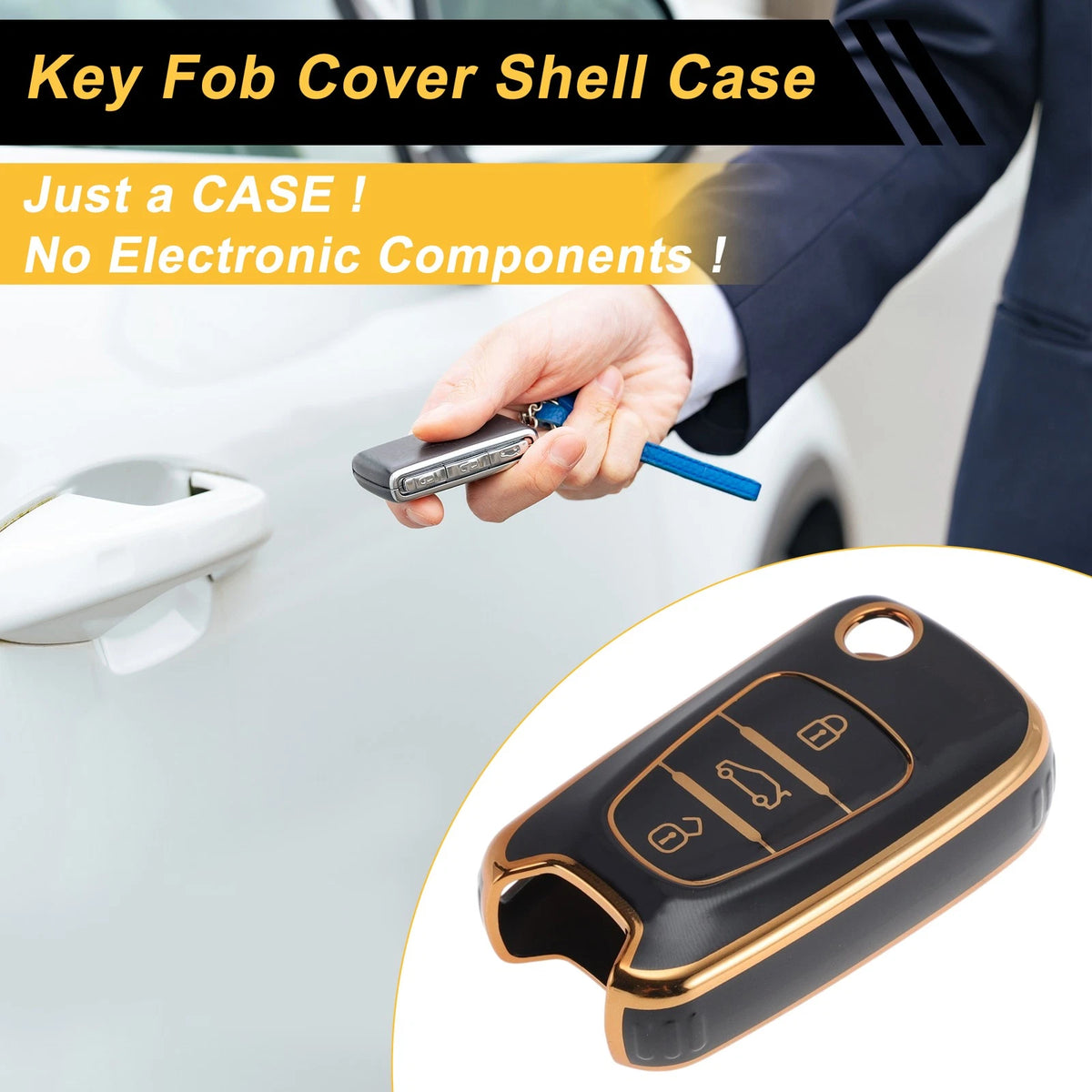 Car Key Case for Hyundai i10 i20 i30 i35 i40 ix20 ix25 ix55 (3 Buttons)