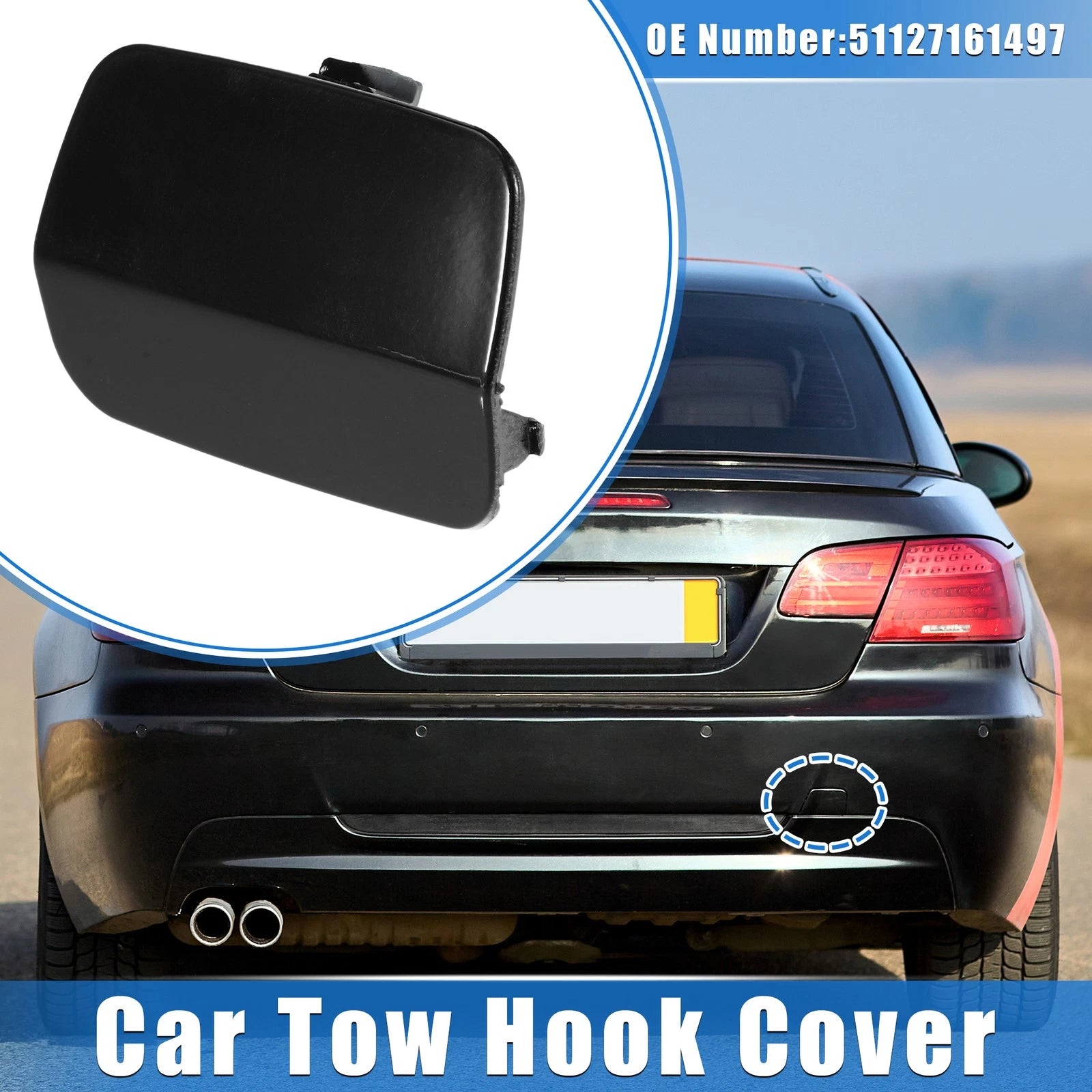 Tow Hook Eye Hole Cover Cap for BMW 3-Series E92 (2007–2010) Rear Right Black